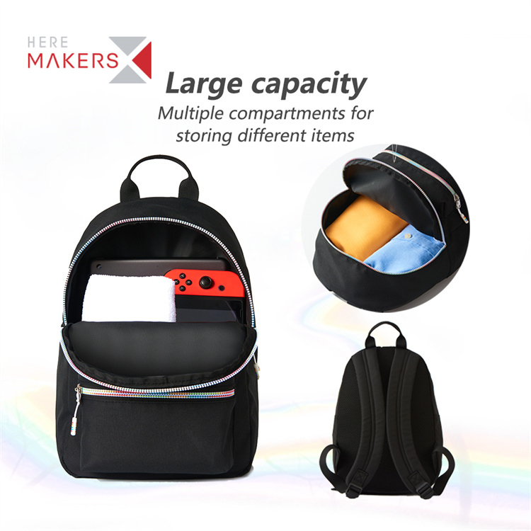 Water Resistant Eco-friendly Mini Casual Backpack & School Bag With Rainbow Zipper
