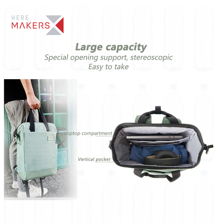 RPET Fabric Eco-Friendly Fashion Backpack With PU Trims
